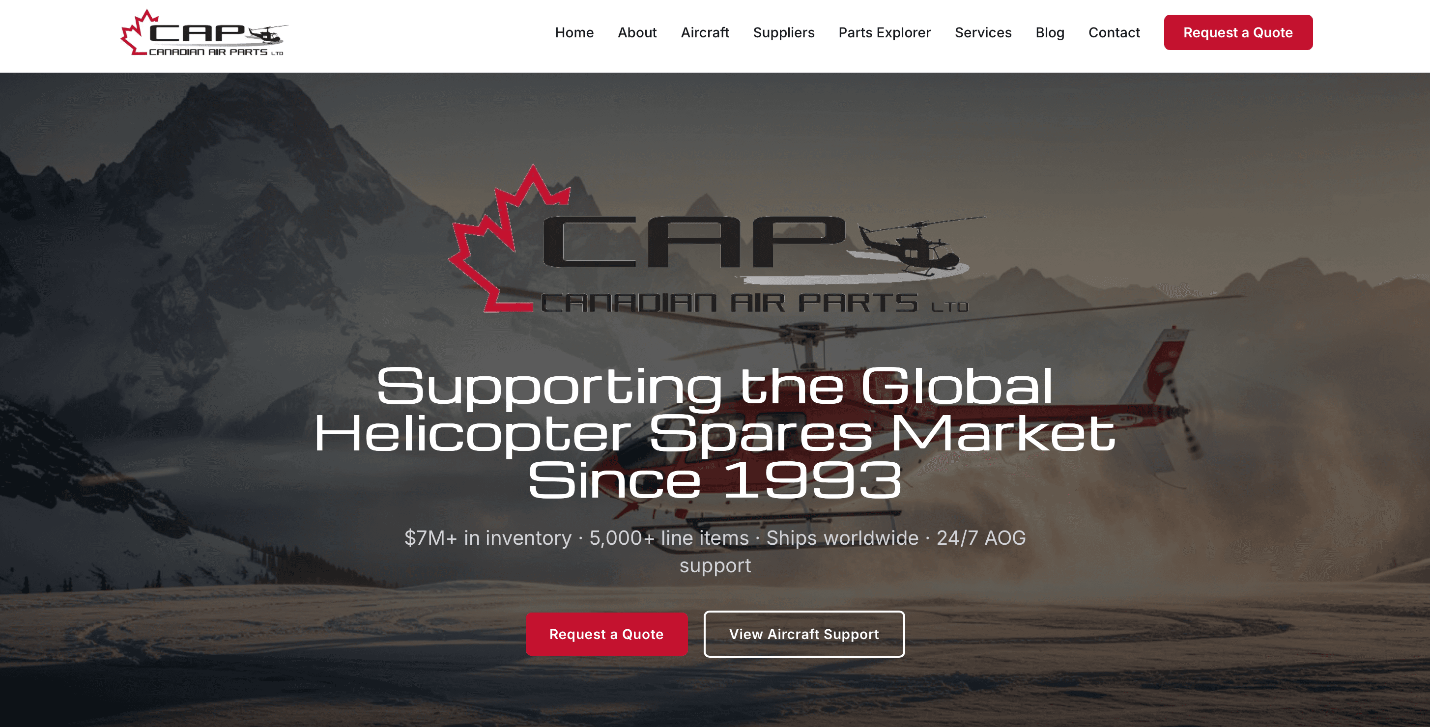 Screenshot of the rebuilt Canadian Air Parts homepage