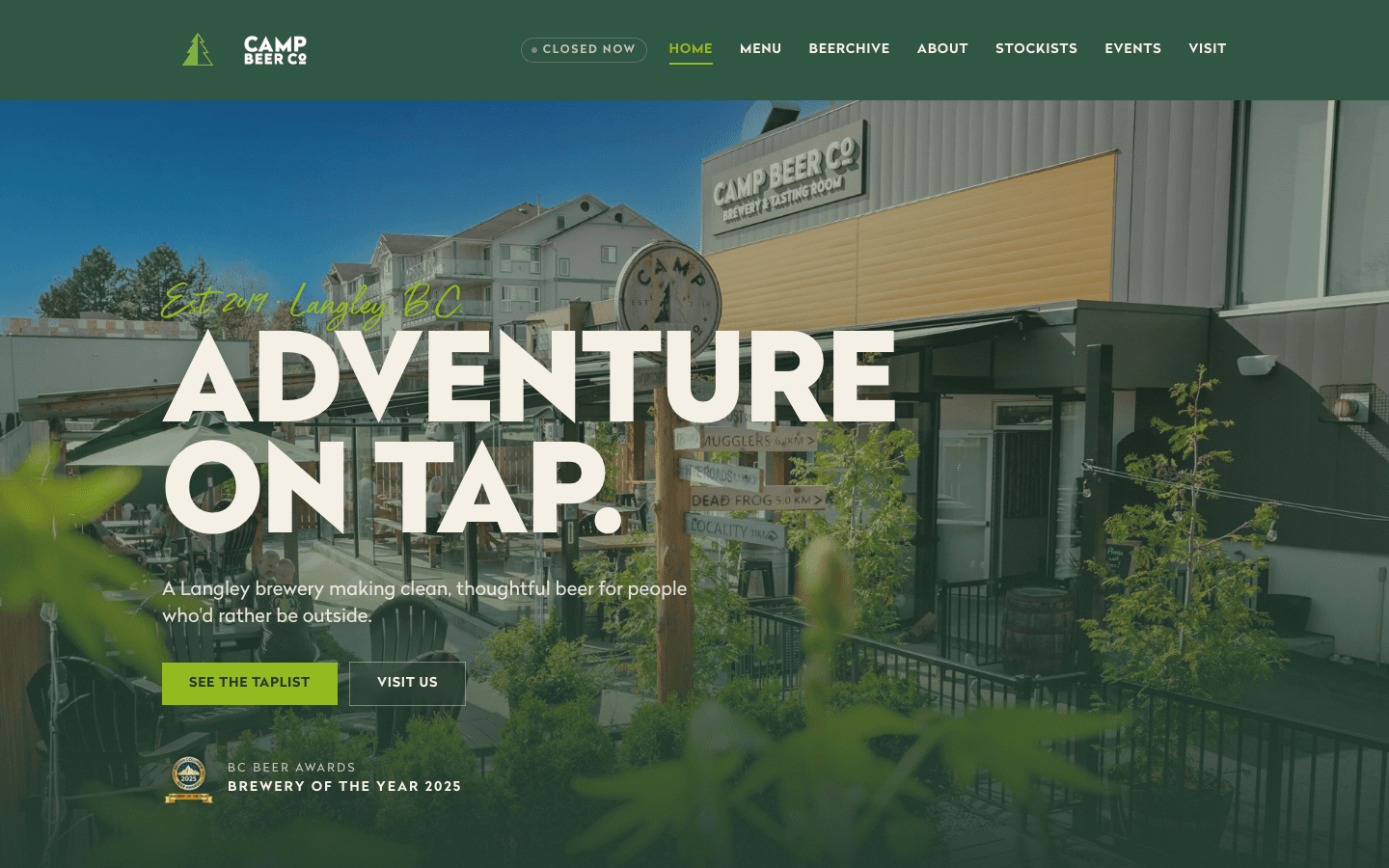 Screenshot of the rebuilt Camp Beer Co. homepage
