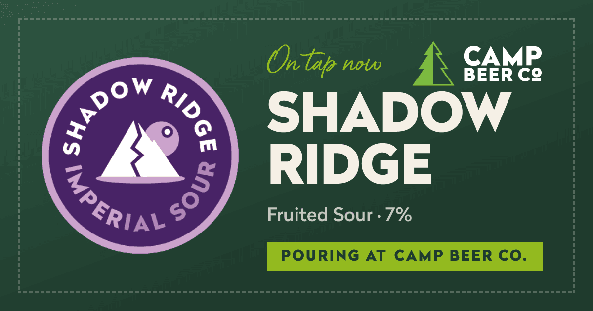 Generated share poster for Shadow Ridge, an imperial fruited sour, in Camp's forest-green brand style