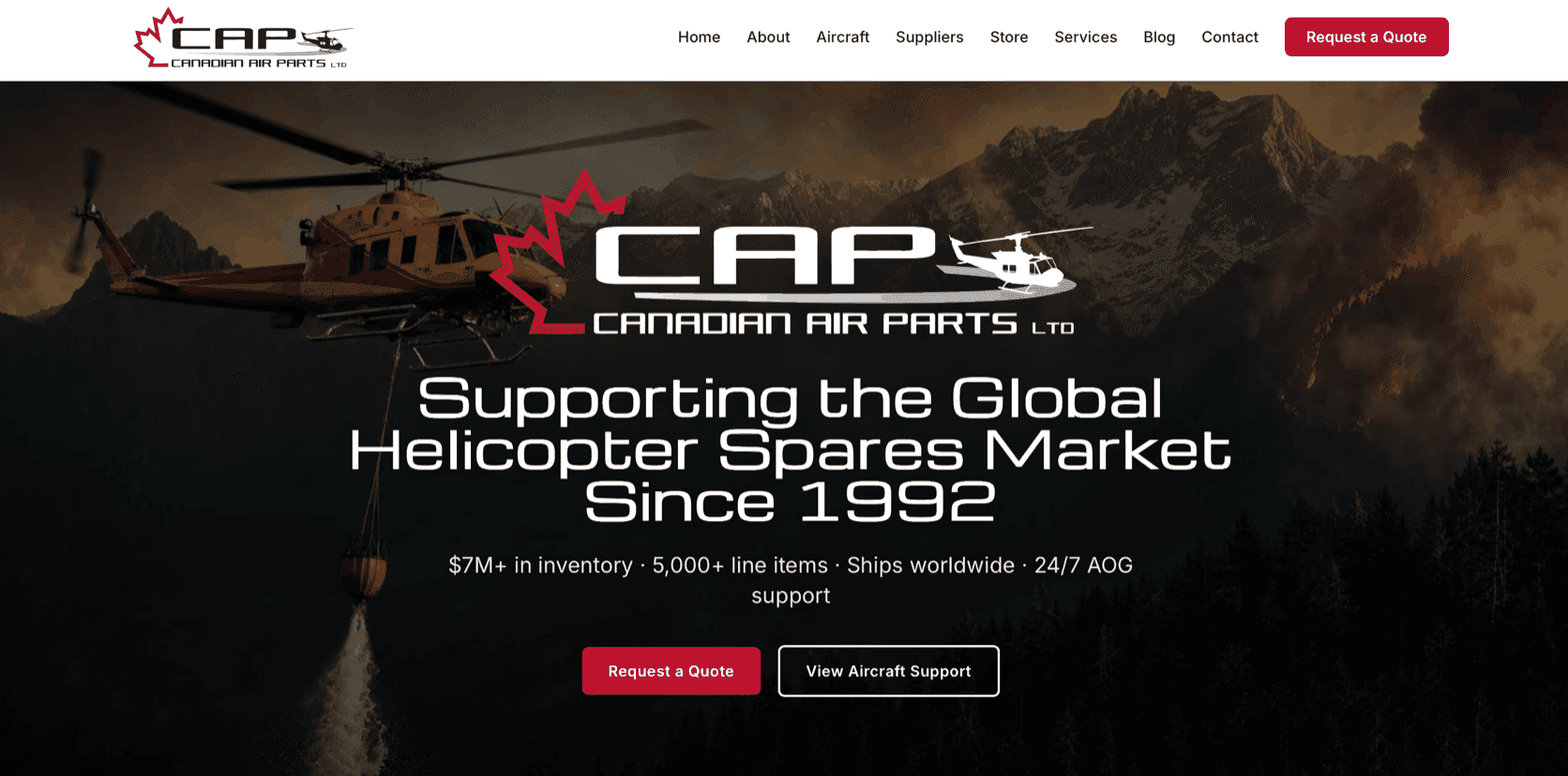 Screenshot of the rebuilt Canadian Air Parts homepage
