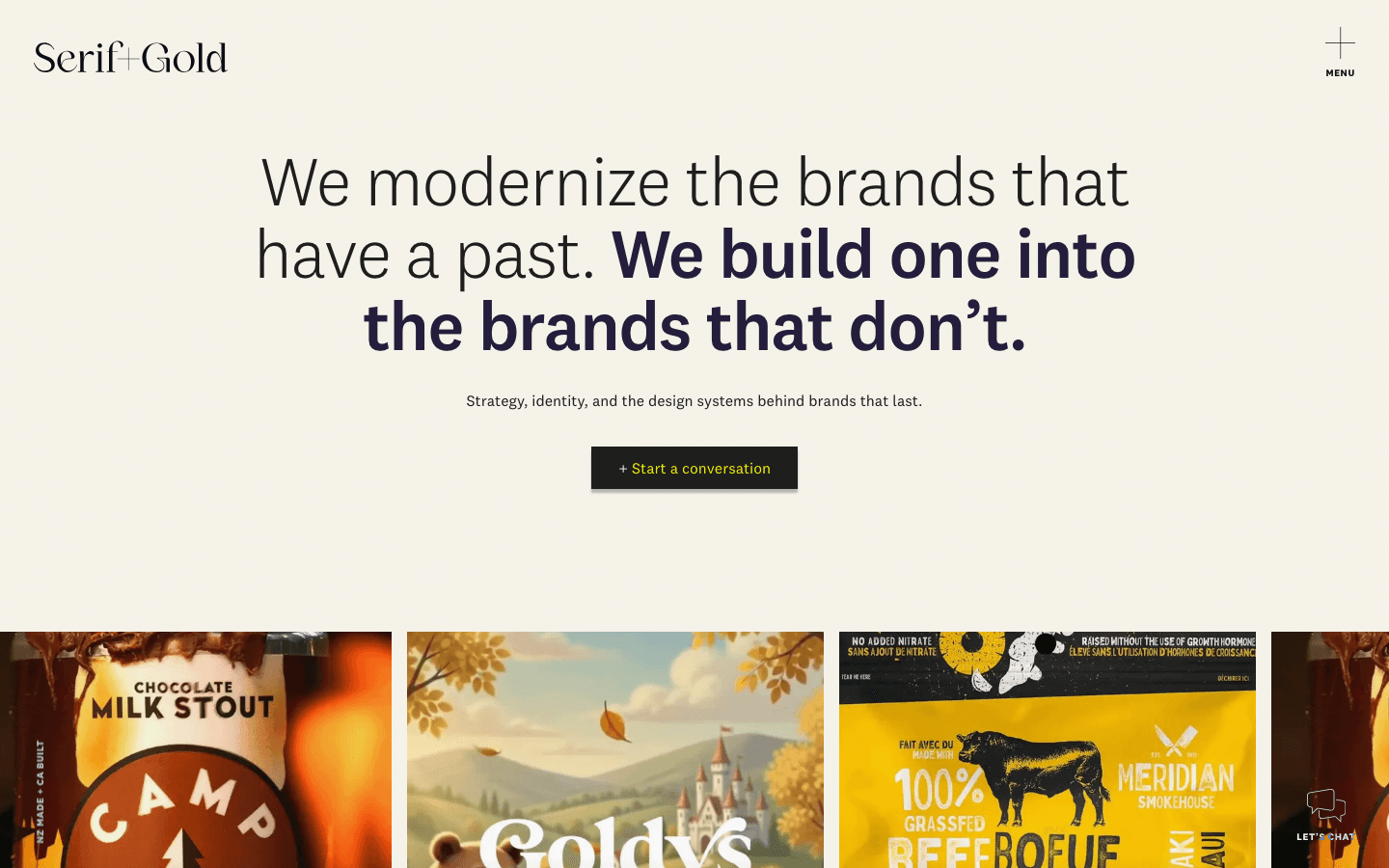 Screenshot of the rebuilt Serif + Gold homepage