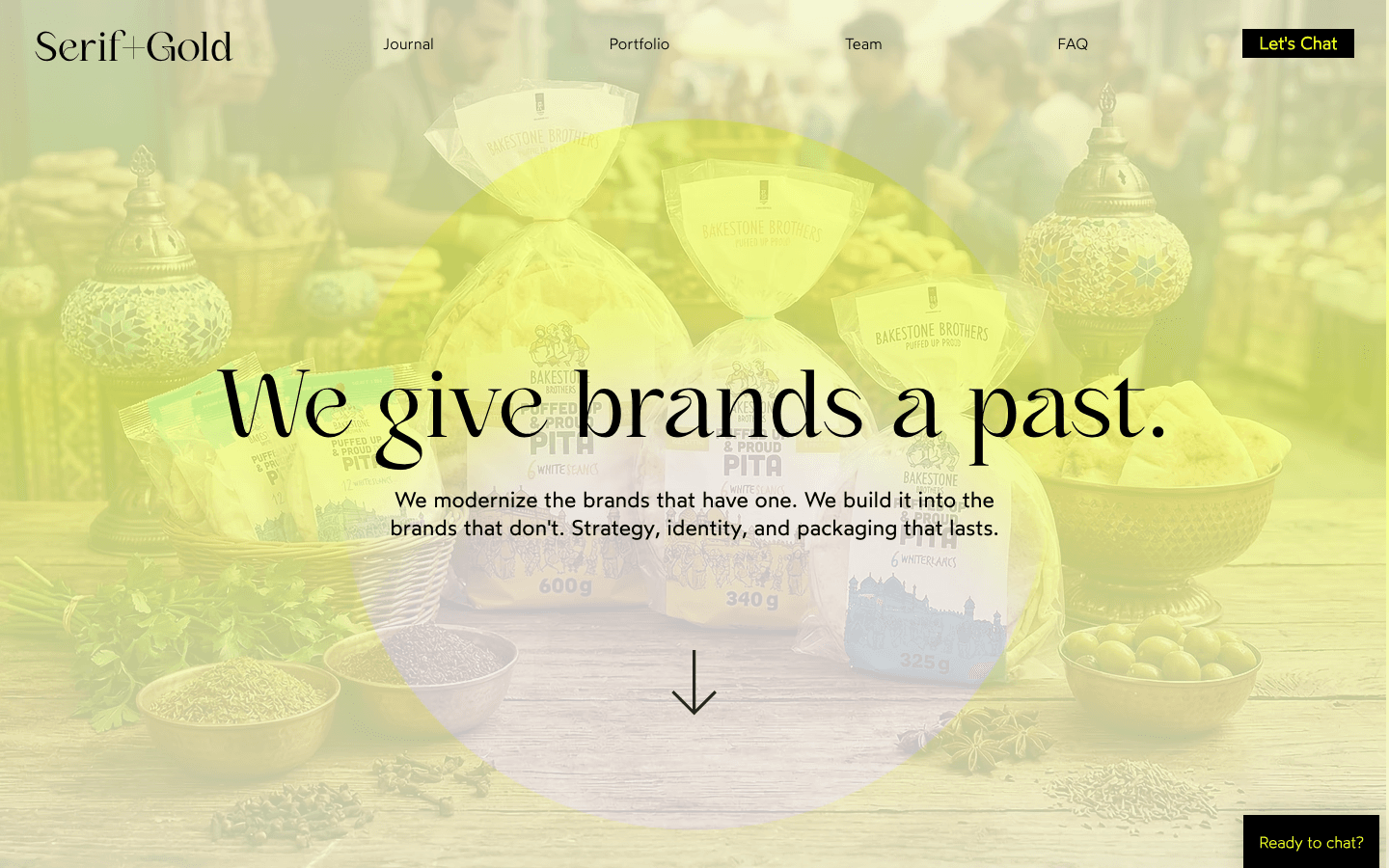 Screenshot of the original Serif + Gold Wix homepage