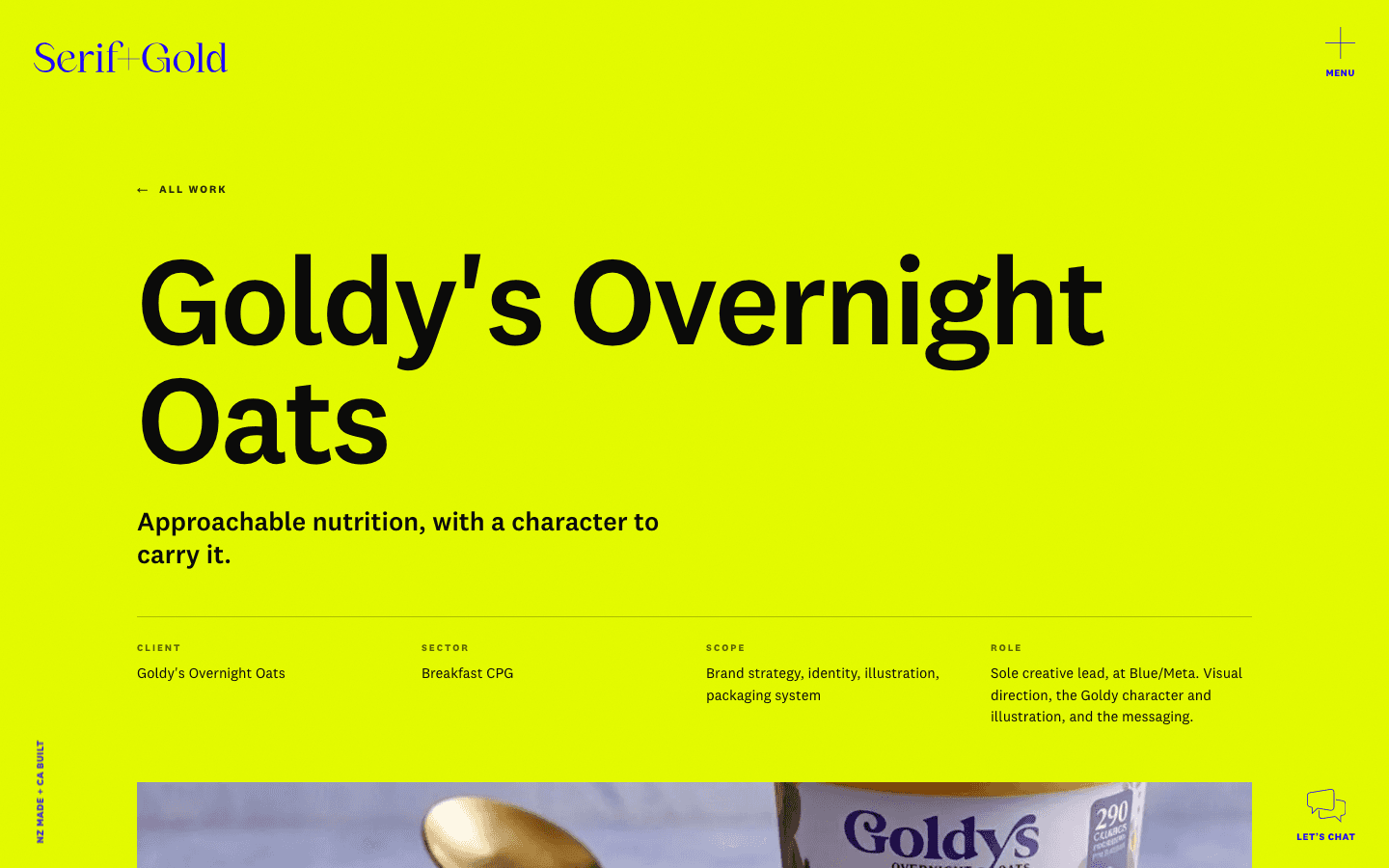 The Goldy's Overnight Oats case study on the Serif + Gold site