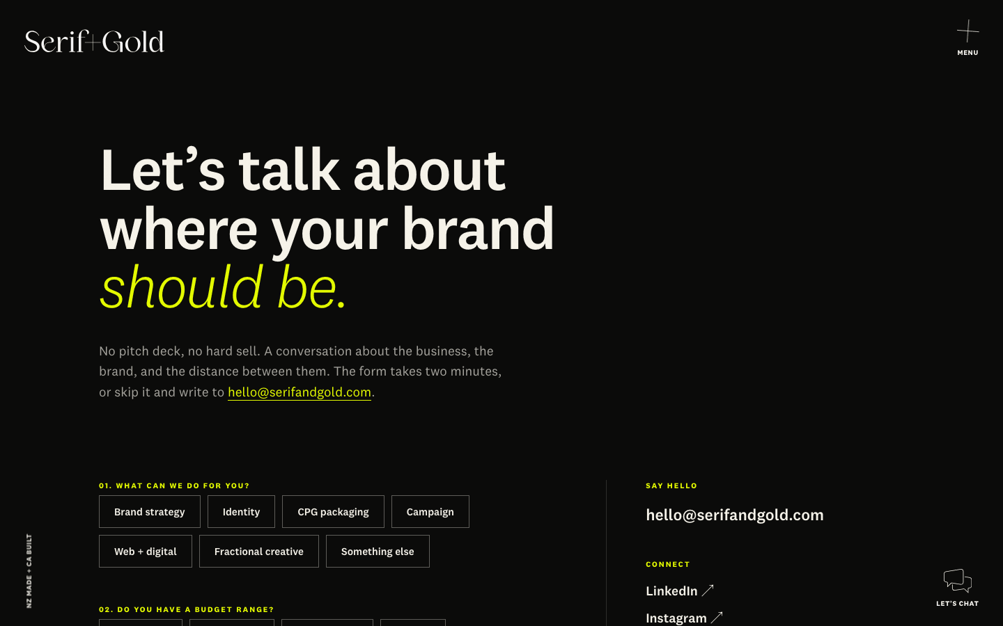 The Serif + Gold contact page