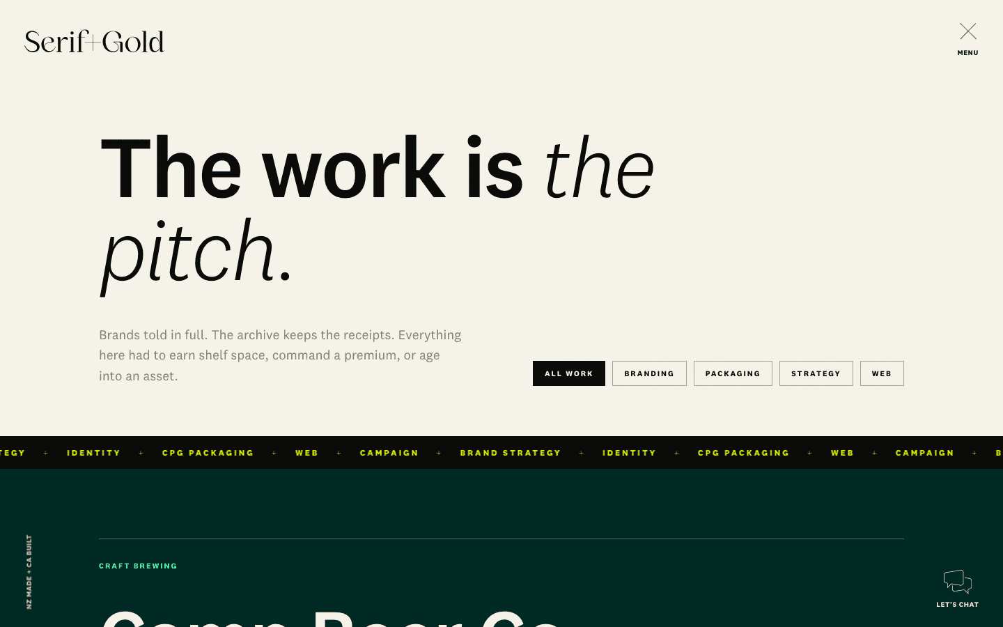 The Serif + Gold work index page